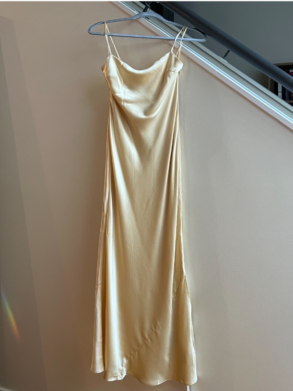 Reformation Champagne Satin Slip Dress with Sheer Ivory Cape - Picture 4 of 7